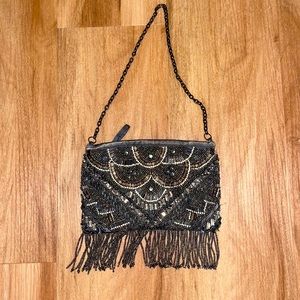 1920s beaded fringe clutch bag